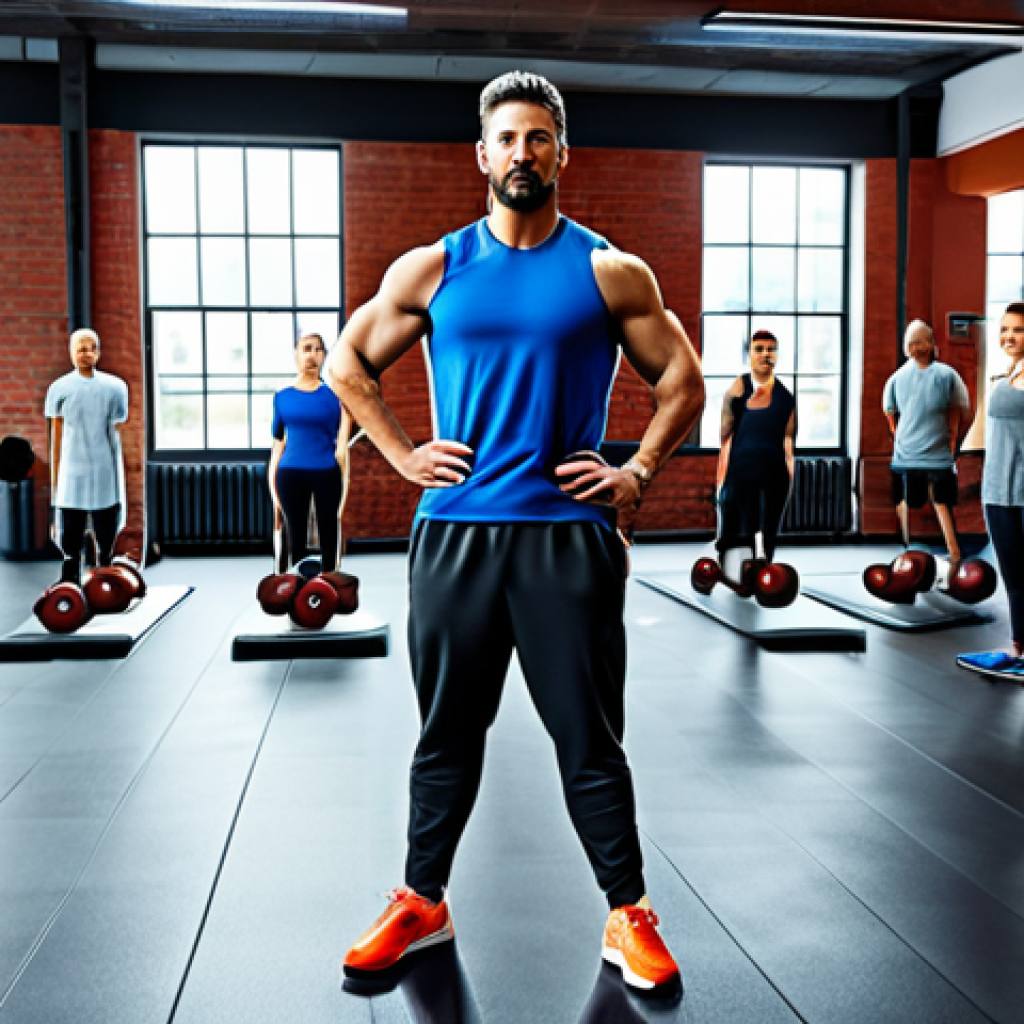**

"A group of diverse adults in sportswear participating in a functional fitness class in a bright, modern gym. Everyone is fully clothed in appropriate athletic wear. Instructor is demonstrating an exercise. Safe for work, appropriate content, fully clothed, professional fitness setting, perfect anatomy, natural proportions, high-quality digital render."

**
