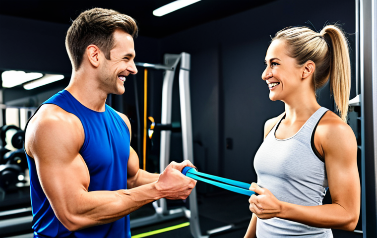 **

"A fitness trainer guiding a client through a personalized workout routine in a bright, modern gym. The client is performing a resistance band exercise, fully clothed in athletic wear, appropriate attire. The trainer is offering encouragement with a friendly smile, also fully clothed in professional sportswear.  Safe for work, perfect anatomy, natural proportions, professional fitness photography, high quality, family-friendly."

**