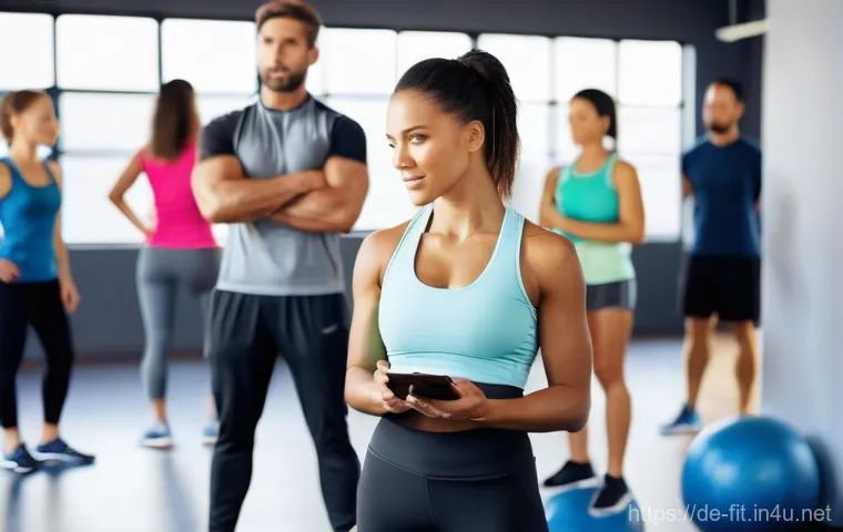 헬스트레이너 전문성 향상 과정 - **Prompt:** "A diverse group of professional fitness trainers, aged 25-50, are actively participatin...
